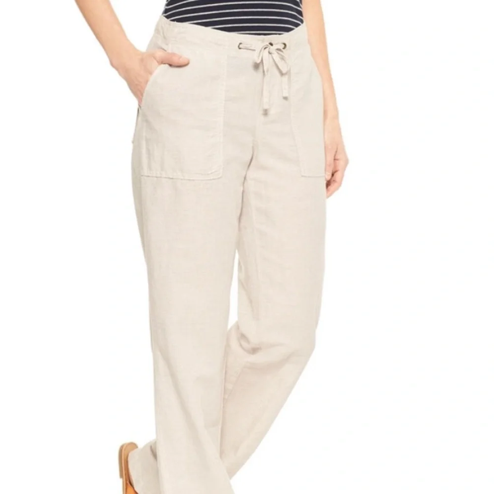 Wide-leg linen-cotton pants - Picture 1 of 5